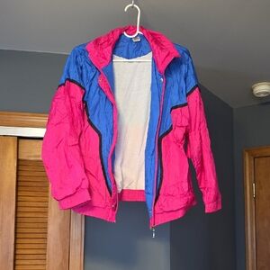 Vibrant Vintage Pink and Blue Windbreaker Jacket